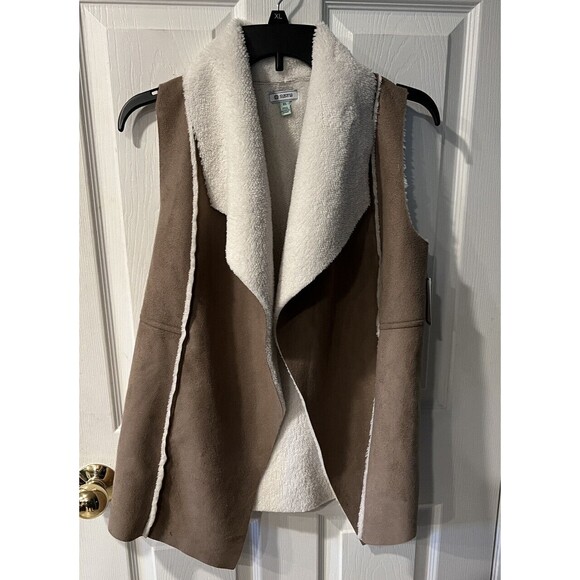 Susina Vest Womens XS  Faux Shearling Suede Open Drape Front gorp Rustic New - Picture 9 of 9